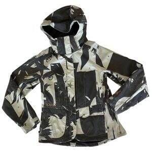 Spyder Womens Ski Jacket Black White Graphic Print Hooded Winter Coat Size S